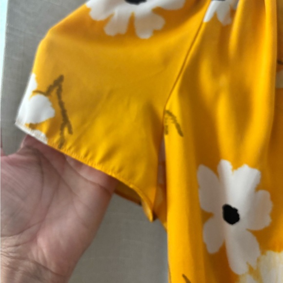 Madewell Yellow Wrap Midi Dress with White Floral Print - Picture 7 of 9